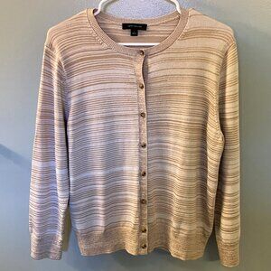 Ann Taylor Tan/Beige Striped Button Up Cardigan Sweater Women’s Size Large